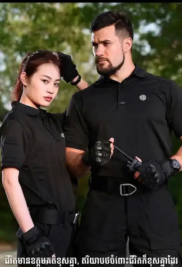 អាវប៉ូឡូ Tactical ស្រាល សម្រាប់កីឡា និងប្រើប្រាស់ប្រចាំថ្ងៃ, ពណ៌ខ្មៅ, ស្បែកធ្វើពីស្រាល និងស្ងួត.