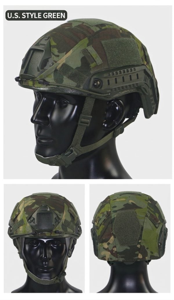 Tactical mesh helmet cover in US style green for outdoor and training helmets, fits tactical helmets for outdoor activities.