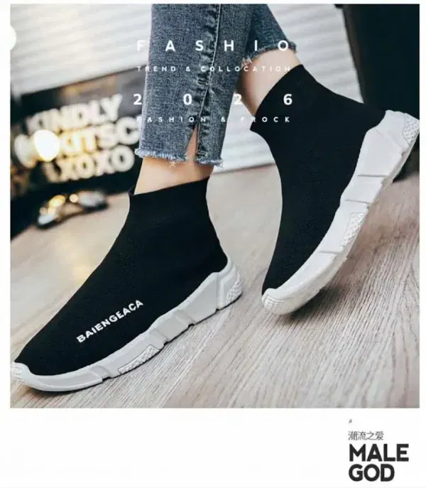 ស្បែកជើង High-Top Flyknit ដេរក្រណាត់ខ្យល់ចេញចូល ស្បែកជើងសម្រាប់ការប្រើប្រាស់ក្រៅផ្ទះ និង tactical។.