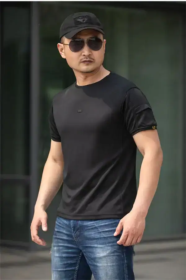 TSS05 Archon Crewneck Quick-Drying T-Shirt men's short-sleeved tactical summer outdoor top in black.
