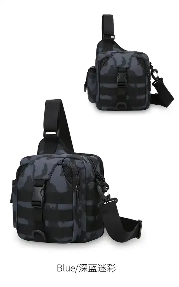 កាបូបស្ពាយ Sling Camouflage Sports ពណ៌ខ្មៅ និងពណ៌ប្រផេះ សម្រាប់កីឡា និងការធ្វើដំណើរ.