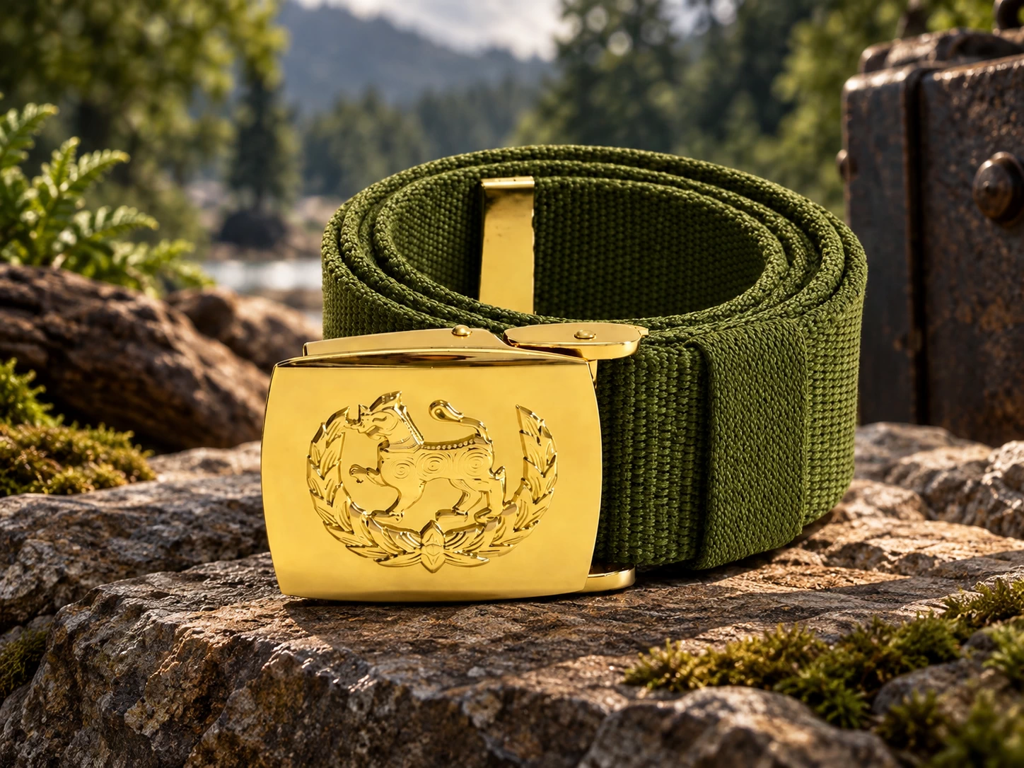 B29 Golden Lion Logo Canvas Belt – 1.5-Inch Black Casual Belt - Image 6