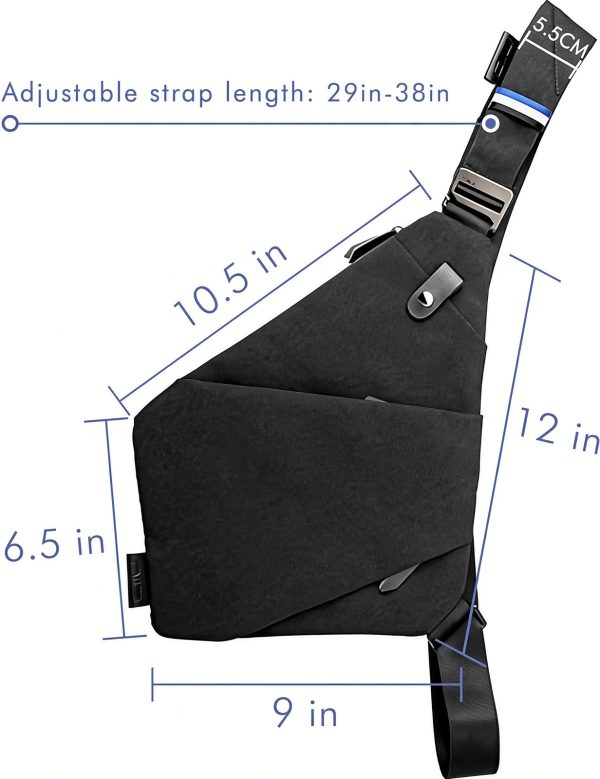 Modern black crossbody sling bag with multi-pocket storage and adjustable strap for outdoor use.