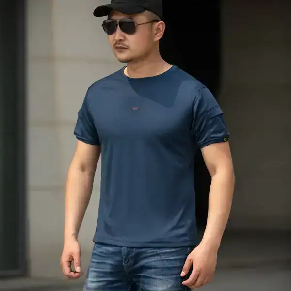 Men's quick-drying tactical TSS05 Archon Crewneck short-sleeved outdoor shirt in navy blue.