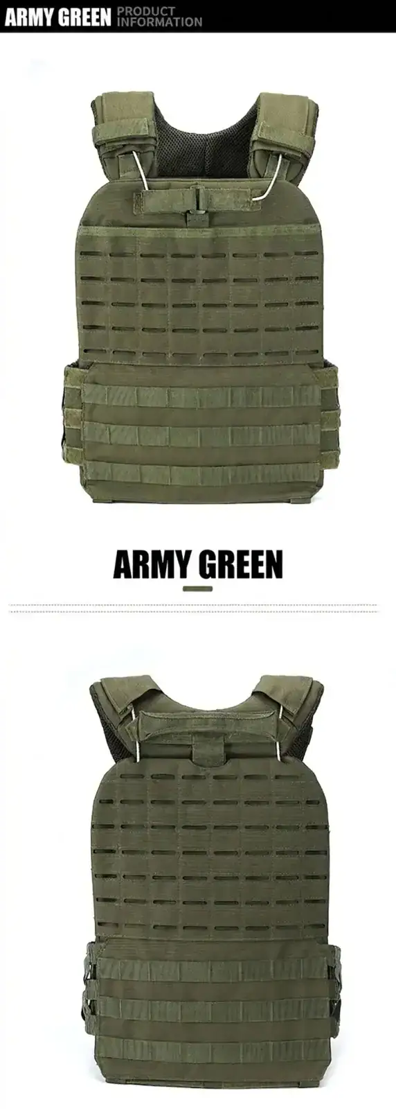 អាវកាក់តាក់ទិច Quick-Release ពណ៌ស្មៅ Army Green មានខ្សែ MOLLE និងផ្នែកចំហៀងអាចកែតម្រូវបាន.