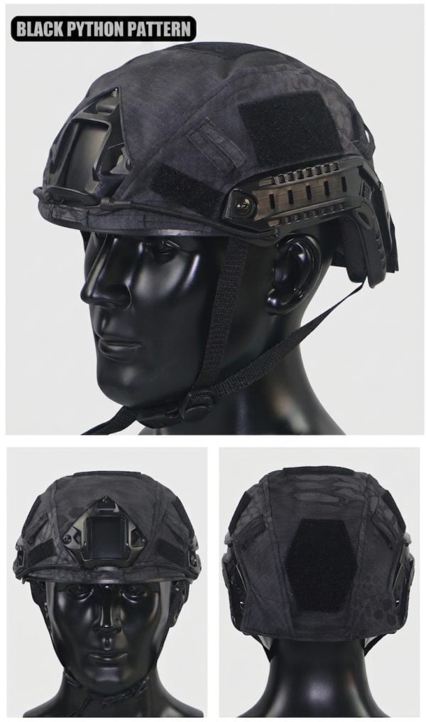 Tactical mesh helmet cover in black for outdoor and training helmets, designed for durability and camouflage.