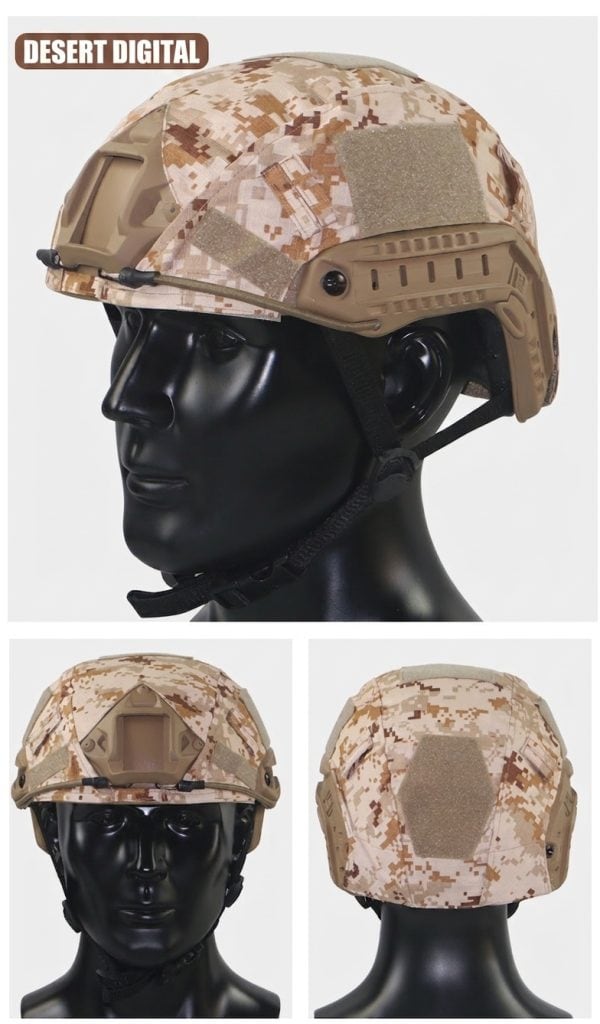 HC02 Tactical Mesh Helmet Cover in Desert Digital camouflage for outdoor and training helmets.