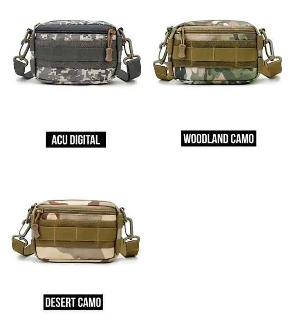 កាបូបស្ពាយចំហៀង MOLLE ខ្នាតតូច CAMO សម្រាប់ប្រើប្រចាំថ្ងៃ និងធ្វើដំណើរ.
