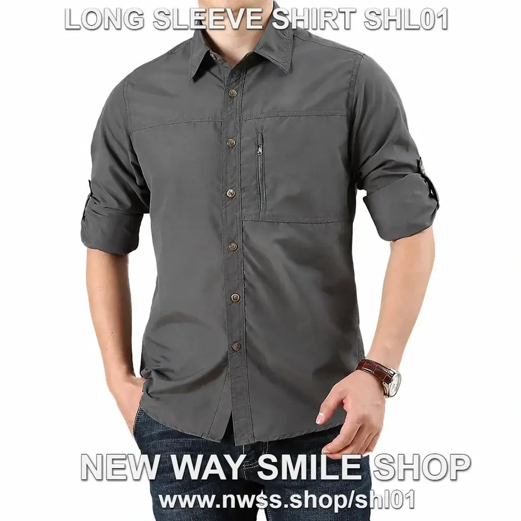 SHL01 អាវដៃវែងបុរសសម្រាប់ក្រៅផ្ទះ ស្ងួតលឿន មានហោប៉ៅទ្រូងហ្ស៊ីប - Image 4