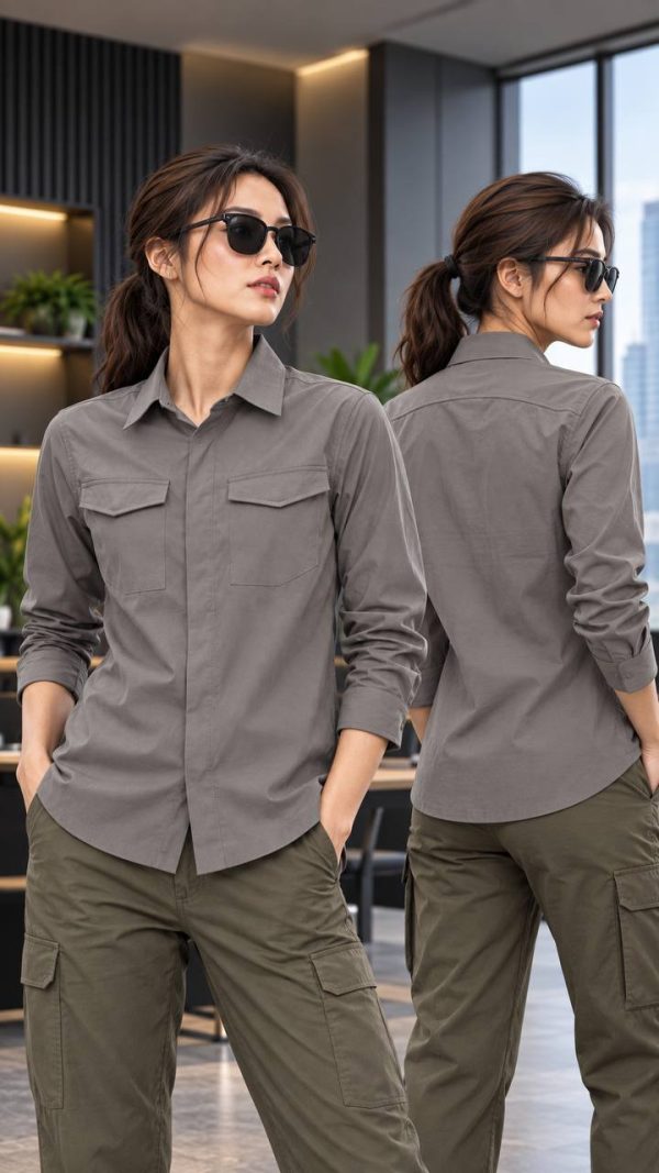 Outdoor long sleeve shirt in gray for tactical and outdoor activities, suitable for Phnom Penh adventures.
