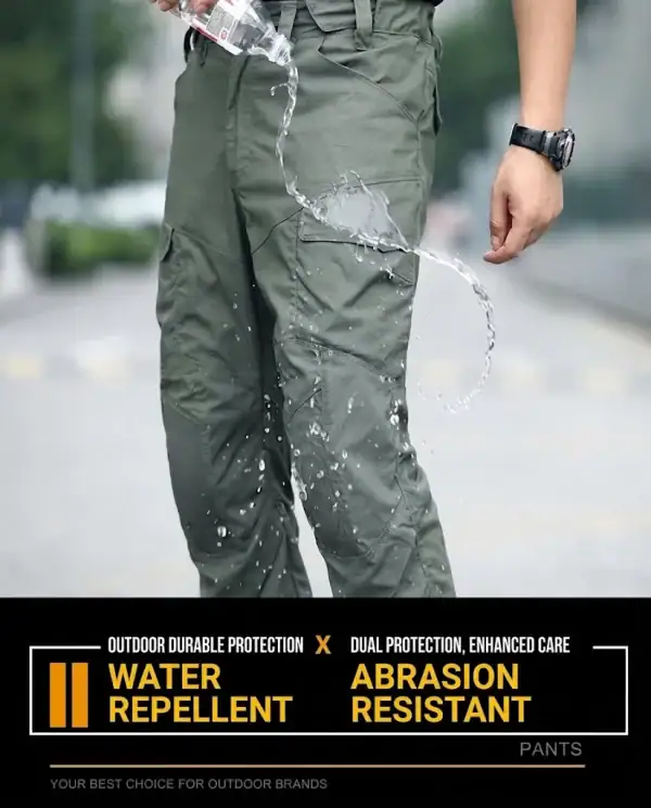 IX14 Tactical Cargo Pants in water-repellent ripstop fabric with articulated knees for outdoor tactical use.