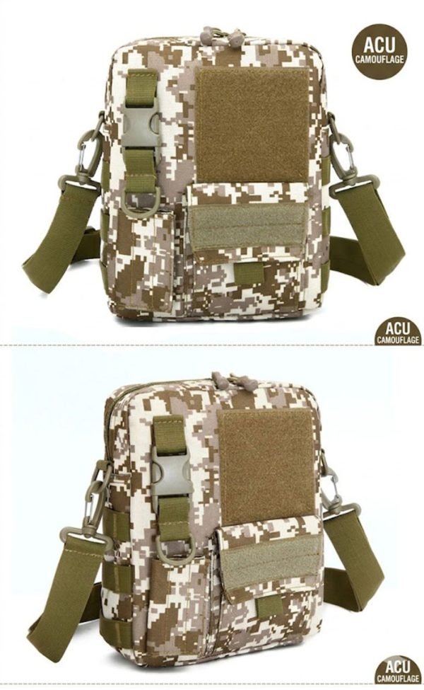 កាបូបទ្រូង Tactical Camouflage មិនជ្រាបទឹក មានផ្នែកដាក់សោ និងរចនាប័ទ្ម Camouflage សម្រាប់ការរុករកក្រៅផ្ទះ។.