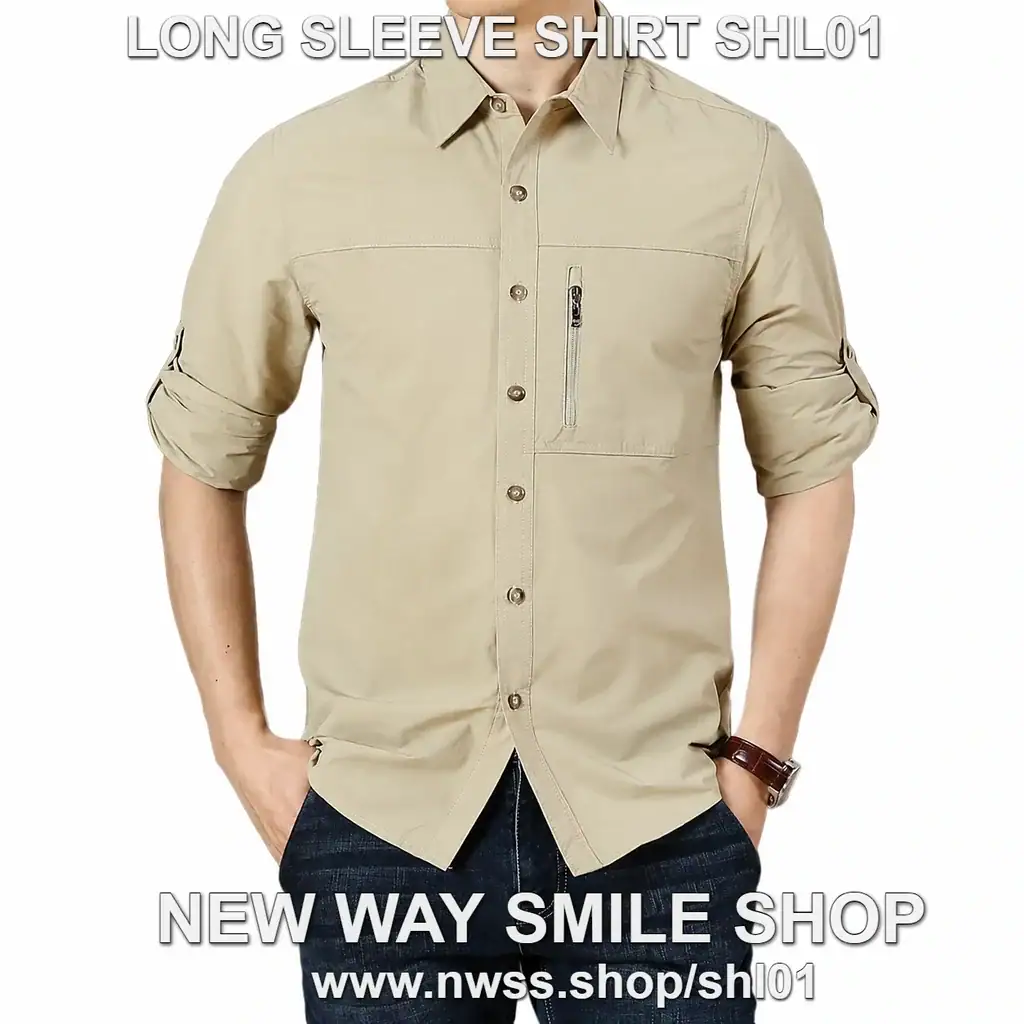 SHL01 អាវដៃវែងបុរសសម្រាប់ក្រៅផ្ទះ ស្ងួតលឿន មានហោប៉ៅទ្រូងហ្ស៊ីប - Image 5