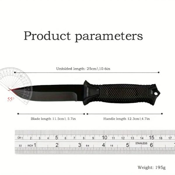 កាំបិត Tactical Fixed Blade ប្រើធ្ងន់ មានស្រោមការពារ សម្រាប់ការងារក្រៅផ្ទះ និងបោះជំរំ។.