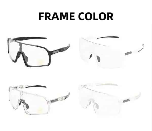 GL24 TR90 cycling sports sunglasses with PC lens and adjustable nose pad, black and clear frame options.