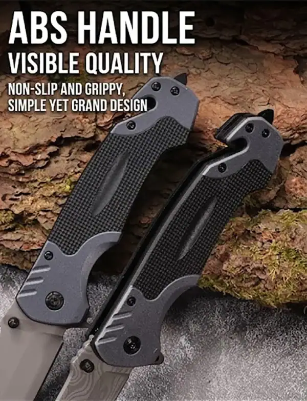 កាំបិតបត់ Tactical រឹងមាំខ្ពស់ មាន Handle ABS និងការរចនាឡើងយ៉ាងសាមញ្ញ។.