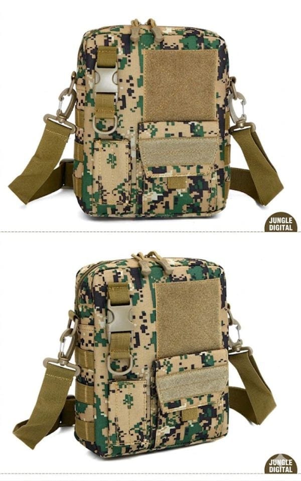 កាបូបទ្រូង Tactical Camouflage មិនជ្រាបទឹក មានផ្នែកដាក់សោ និងរចនាប័ទ្មឆ្លងខ្លួនលំនាំ Camouflage.