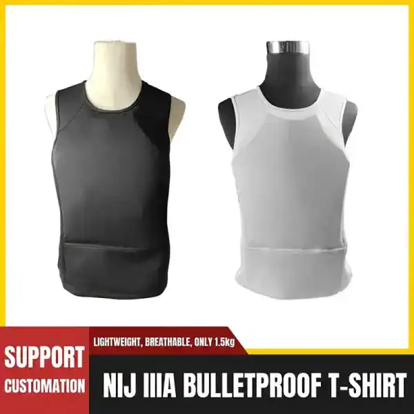 A08 Concealed Protection Vest Style T-Shirt in black and white for tactical use.