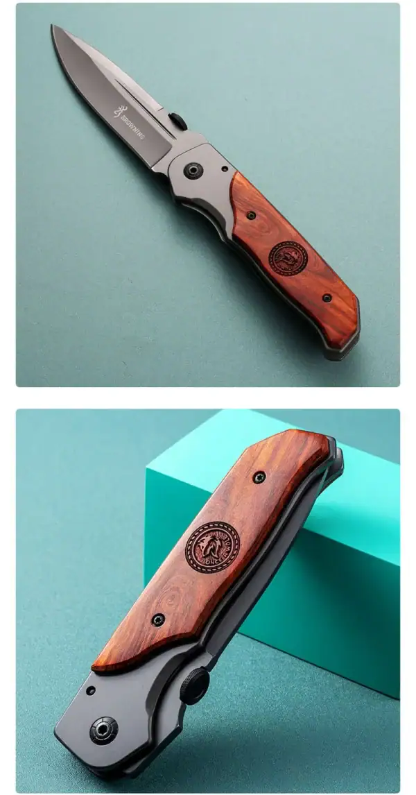 K15 Browning Redwood tactical folding knife with 3.5mm blade for outdoor survival gear.