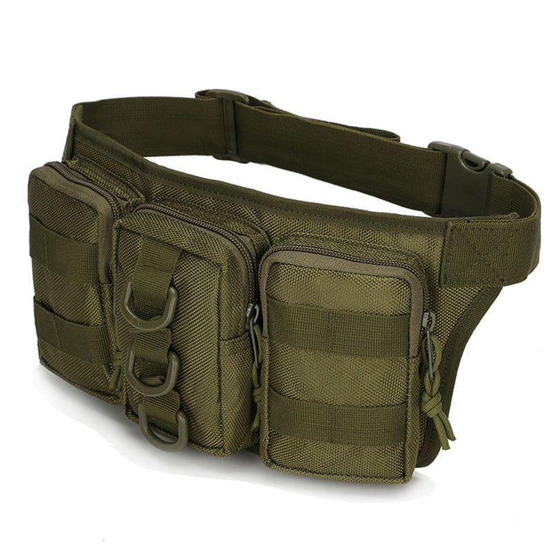 BG63 Tactical Triple Pouch Waist Bag with adjustable belt in green for outdoor use.