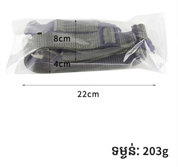 ខ្សែ Tactical Paracord ពហុមុខងារ ស្បែកក្រណាត់ មានប្រវែង 22cm និងទំងន់ 203g សម្រាប់ការរុករកក្រៅផ្លូវ។.