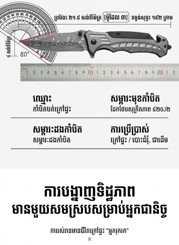 K26 Premium Tactical Folding Knife, stainless steel, outdoor survival tool, Phnom Penh Cambodia.