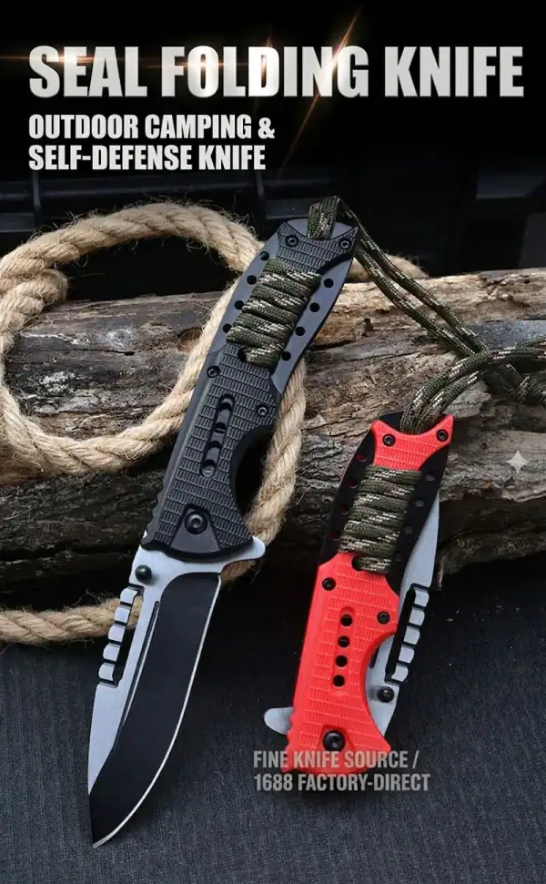 ដៃក្រហម K57 Premium SEAL Tactical Folding Knife សម្រាប់កាំភ្លើងនិងការពារខ្លួន.