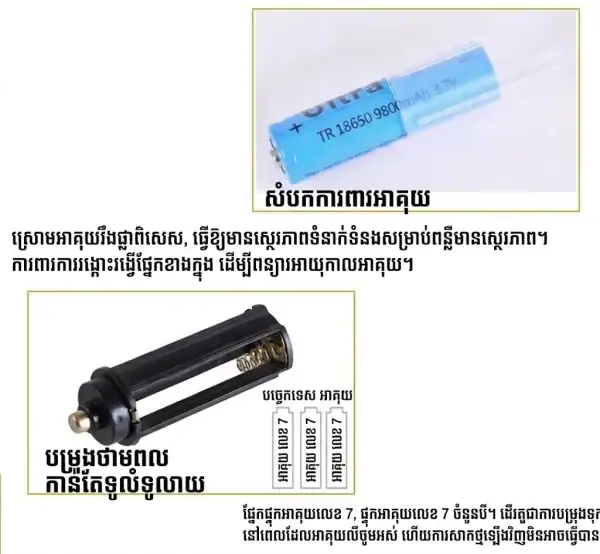 ពិល LED សាកថ្មបាន ប្រភេទបង្វិល Zoom មានពន្លឺចម្ងាយ និងរបៀបបំភ្លឺ 3 ប្រភេទ.