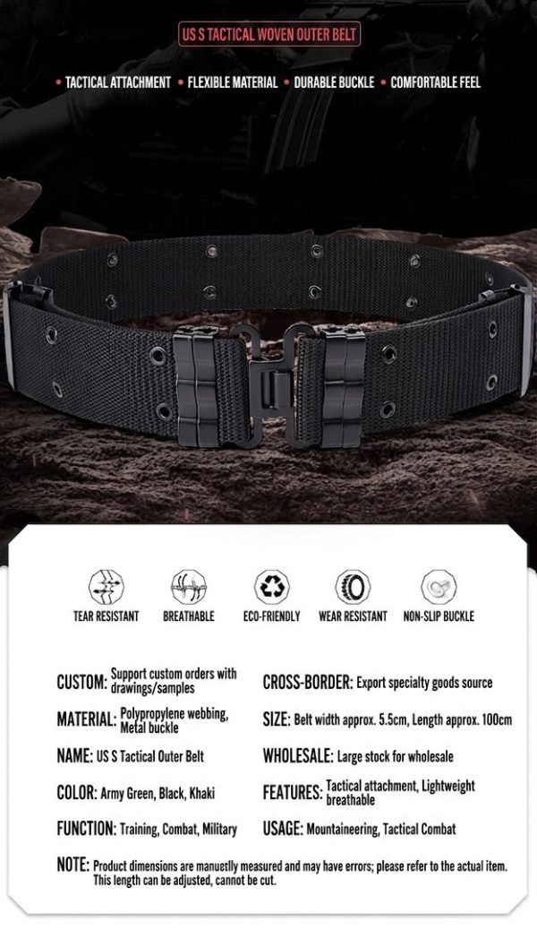 TBK02 Tactical S Outer Belt with Metal Buckle and Adjustable Waist Strap for outdoor use.