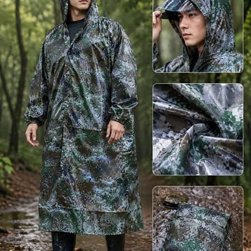 CG20 អាវភ្លៀងវែងលំនាំ Camouflage មានមួក សម្រាប់ក្រៅផ្ទះ ជិះកង់ និងការពារភ្លៀងប្រចាំថ្ងៃ