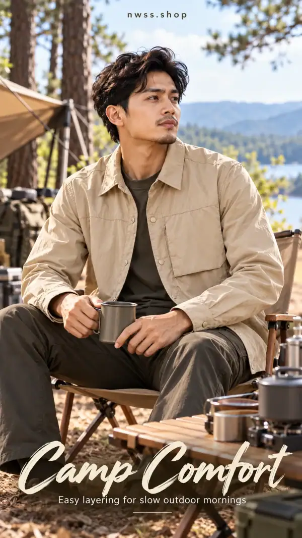 JK13 lightweight quick-dry stretch long-sleeve shirt jacket in beige for outdoor activities.