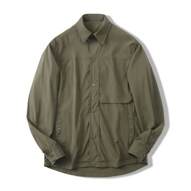 JK13 lightweight quick-dry stretch long-sleeve shirt jacket in khaki color for outdoor activities.