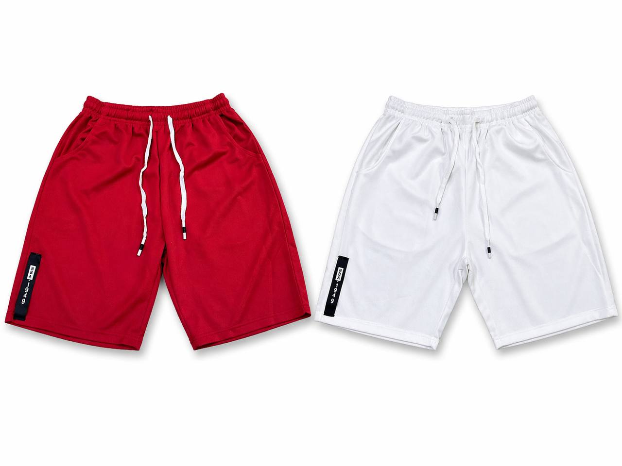SR08 Men's Drawstring Outdoor Beach Shorts in red and white for tactical and outdoor activities.