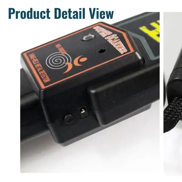 Handheld metal detector security scanner MD-3003B1 in black with orange label for tactical use.