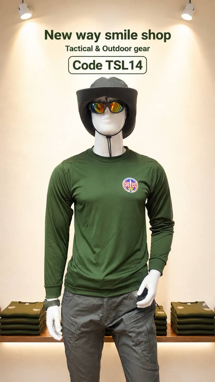 TSL14 អាវដៃវែង Tactical Outdoor ពណ៌បៃតងអូលីវ មានឡូហ្គោបោះពុម្ពលើទ្រូង