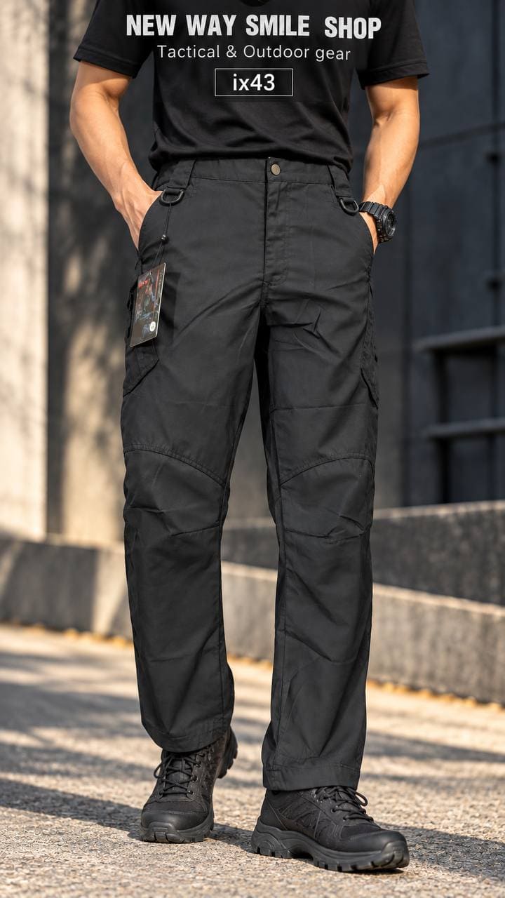 IX43 Black Tactical Cargo Pants with Utility Pockets & D-Ring Details
