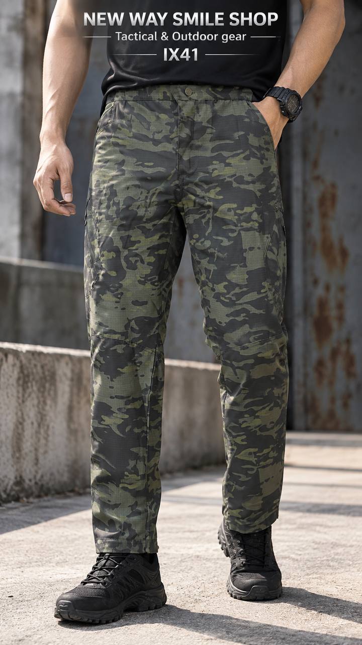 IX41 Green Camouflage Tactical Cargo Pants with Utility Side Pockets