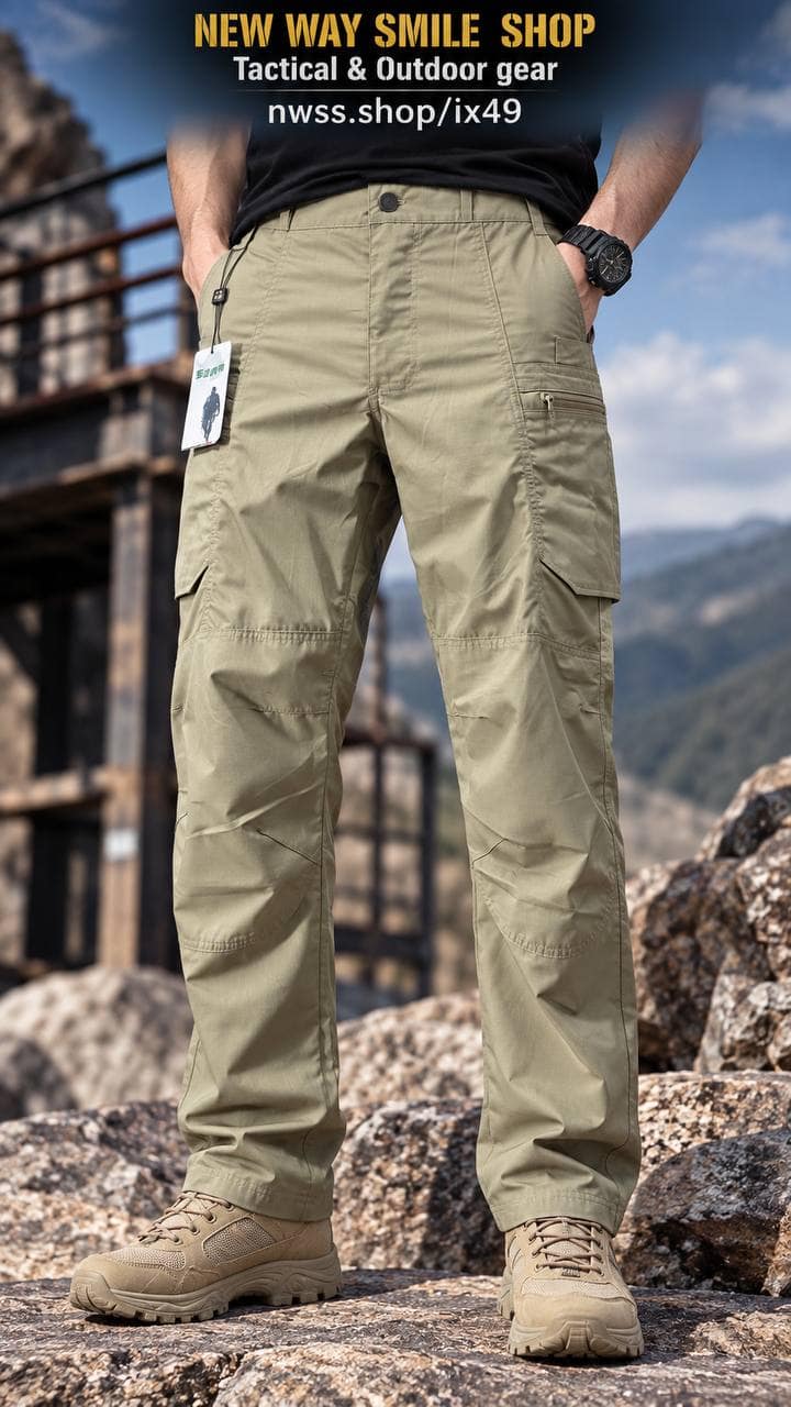 IX49 Khaki Tactical Cargo Pants with Multi-Pocket Outdoor Design