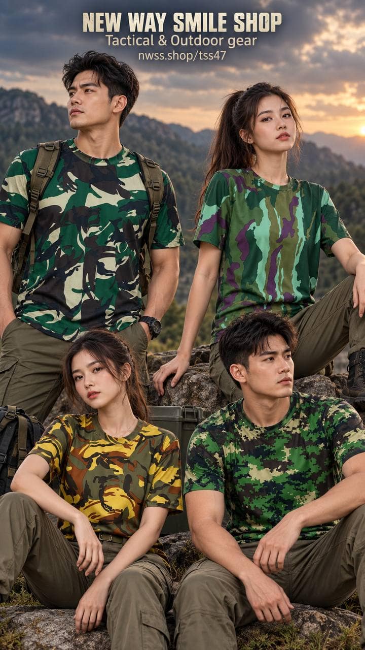 TSS47 អាវយឺតដៃខ្លីលំនាំកាមូផ្លាច សម្រាប់ស្ទាយក្រៅផ្ទះ និងពាក់ប្រចាំថ្ងៃ