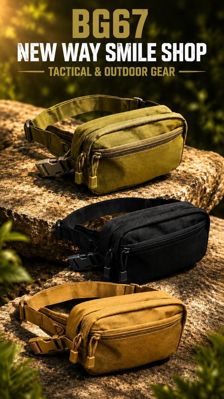 កាបូបចង្កេះ Tactical សម្រាប់ក្រៅផ្ទះ មានថង់ចំហៀងបែប Holster, ពណ៌ខ្មៅ, ស្ទាយសមរម្យសម្រាប់ការប្រើប្រាស់ក្រៅផ្ទះ.