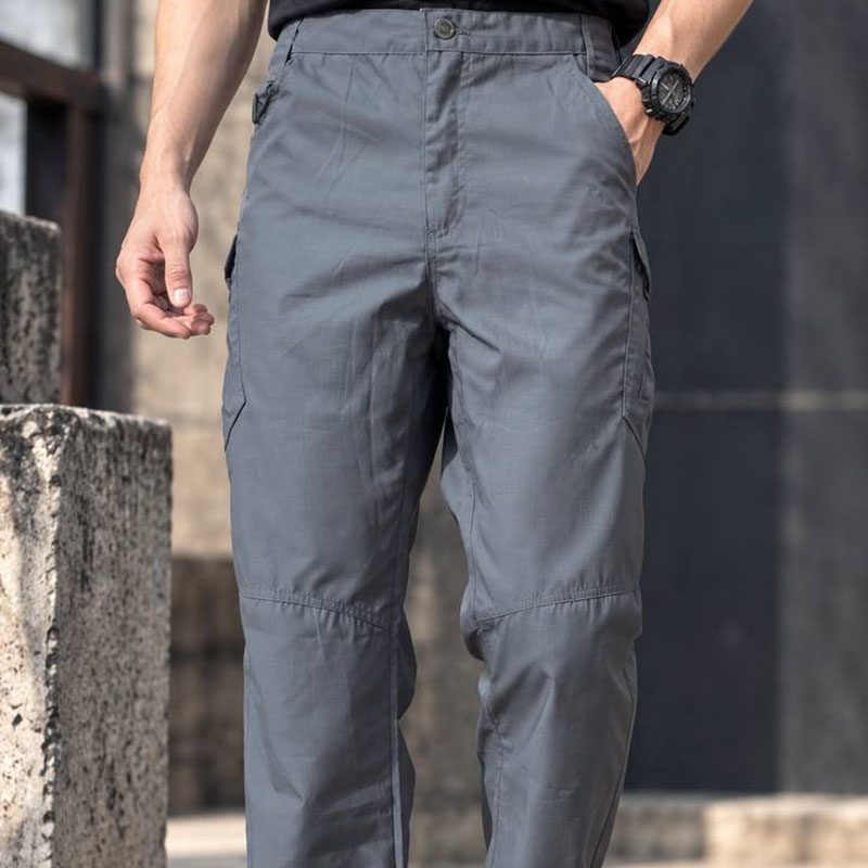 IX42 Grey Tactical Cargo Pants with Utility Pockets for outdoor and tactical use.
