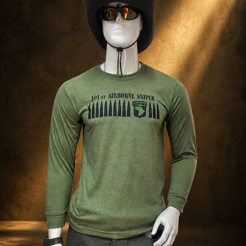 TSL22 Airborne Graphic Long-Sleeve Tactical Shirt in green with military-inspired design.