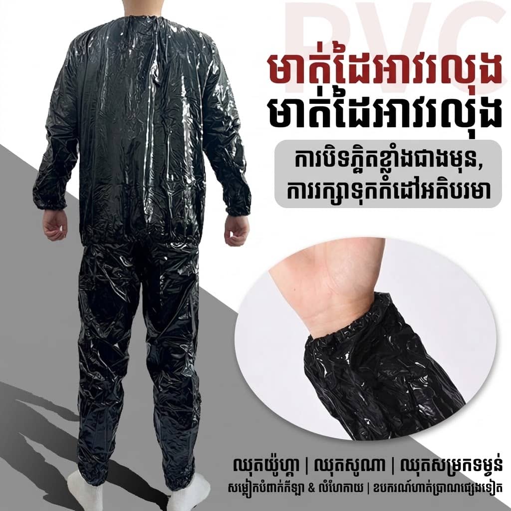 CG17 ឈុតហាត់ប្រាណជួយបែកញើស PVC Sauna សម្រាប់បុរស និងស្ត្រី សម្រាប់ Gym និងហាត់ប្រាណក្រៅផ្ទះ