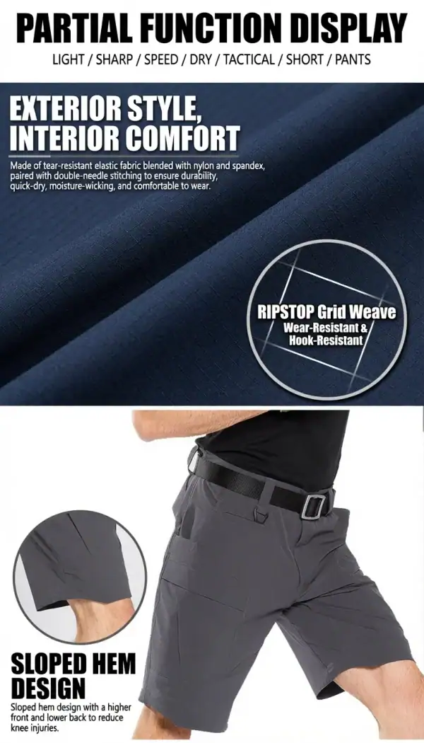 SR09 lightweight quick-dry elastic tactical cargo shorts in gray for outdoor and tactical use.