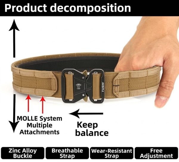 TBK10 Tactical Quick-Release MOLLE Belt with Inner Hook-and-Loop Belt in black and tan.