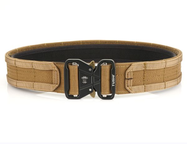 TBK10 Tactical Quick-Release MOLLE Belt with Inner Hook-and-Loop Belt in tan color.