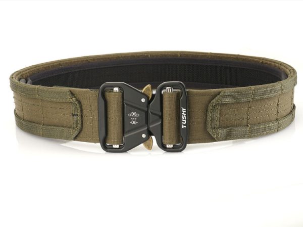 TBK10 Tactical Quick-Release MOLLE Belt with inner hook-and-loop in olive color for outdoor and tactical use.