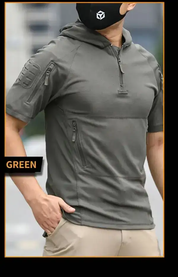 TSS42 Tactical Compression Holster Short Sleeve Shirt in black and white for outdoor tactical use.