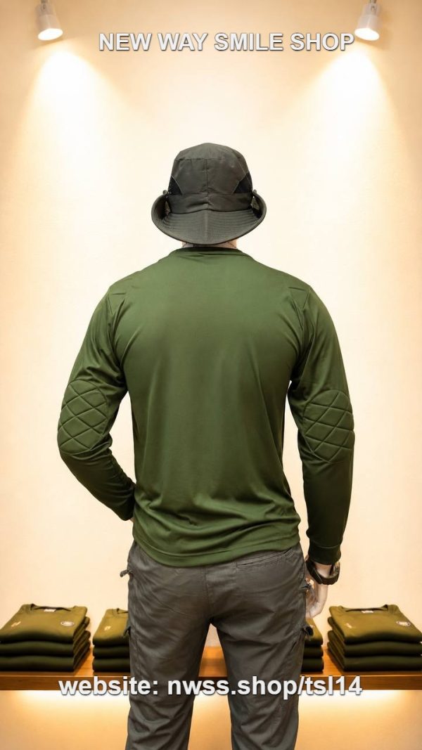 អាវដៃវែង Tactical Outdoor ពណ៌បៃតងអូលីវ មានឡូហ្គោបោះពុម្ពលើទ្រូង.