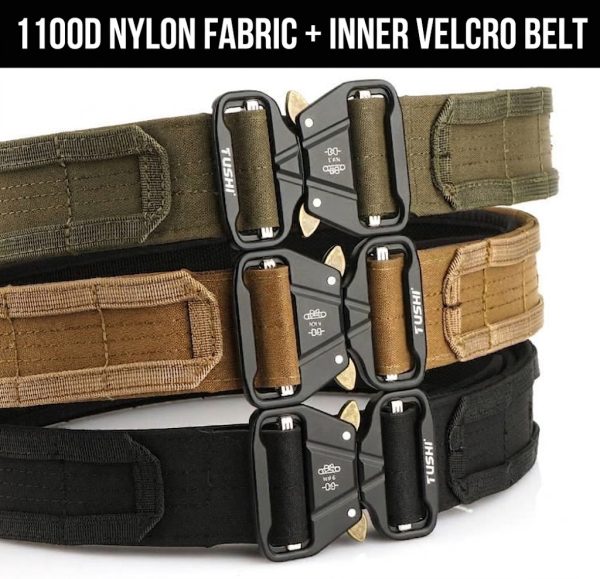 TBK10 Tactical Quick-Release MOLLE Belt with inner hook-and-loop in black for outdoor and tactical use.